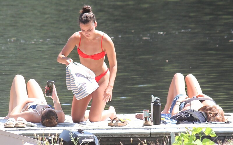 group of 3 bikini college sunbathers